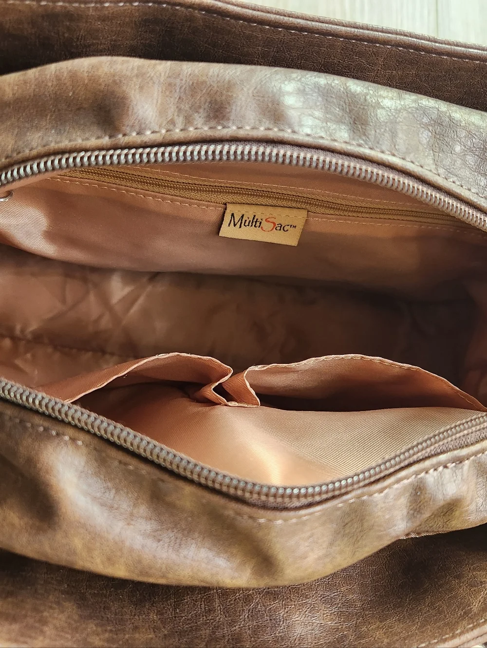 MultiSac Brown Nia Large Shopper Shoulder Purse Bag Faux Leather Nwt - Picture 9 of 15